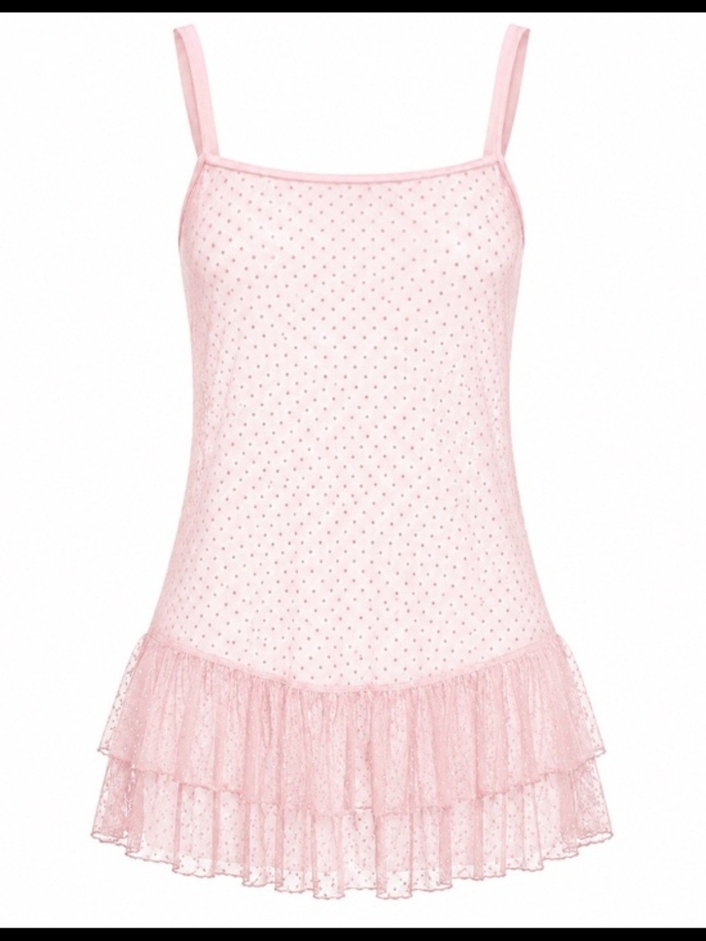 wild fable Pink Sheer Dotted Lace Ruffle Slip